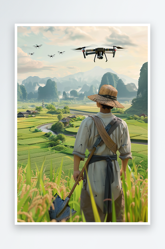 稻田中使用无人机场景-众图网