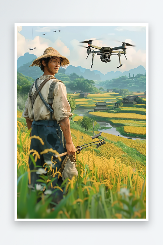 稻田中使用无人机场景-众图网