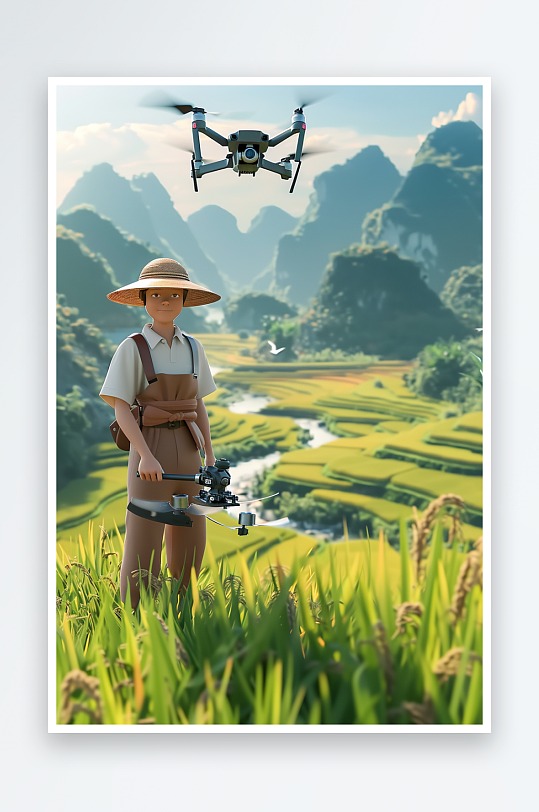 稻田中使用无人机场景-众图网