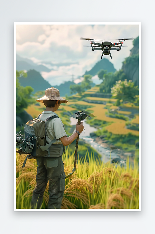 稻田中使用无人机场景-众图网