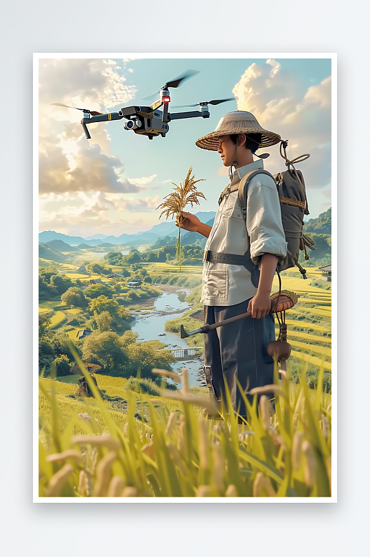 稻田中使用无人机场景-众图网