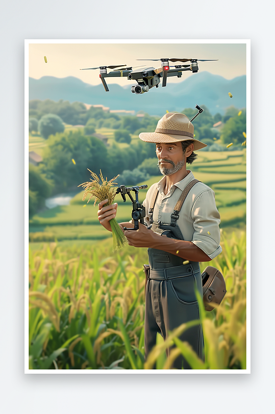 稻田中使用无人机场景-众图网