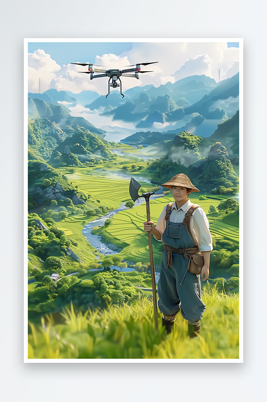 稻田中使用无人机场景-众图网