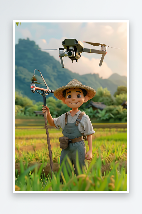 稻田中使用无人机场景-众图网