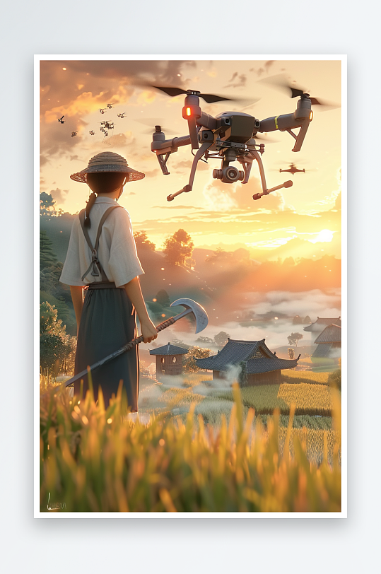 稻田中使用无人机场景-众图网