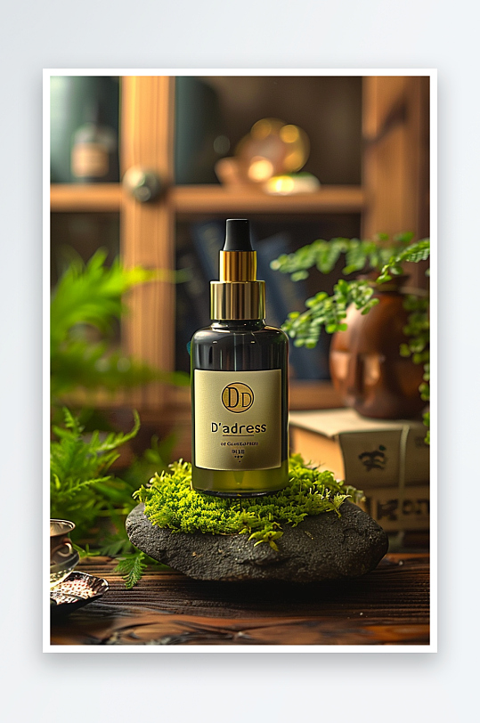 创意木质展台上的精华油-众图网