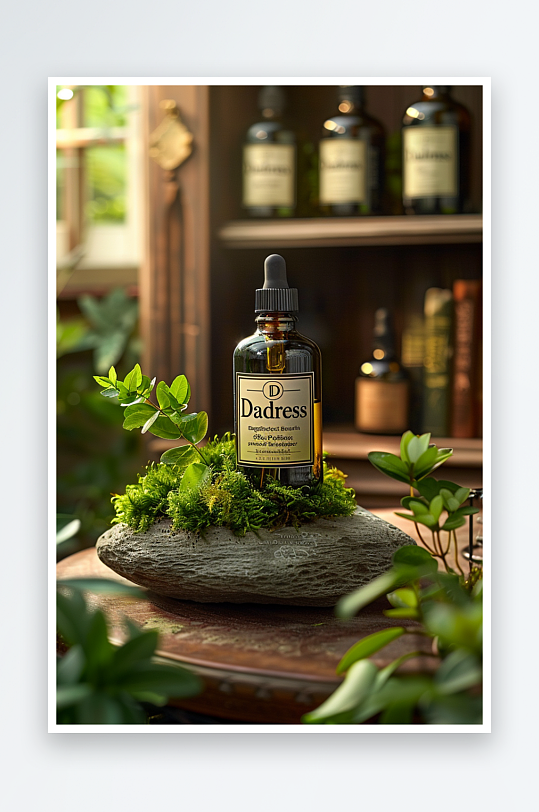 创意木质展台上的精华油-众图网