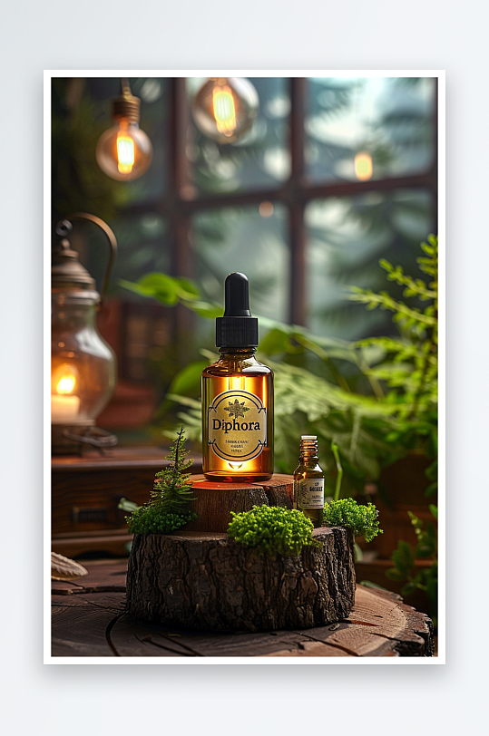 创意木质展台上的精华油-众图网