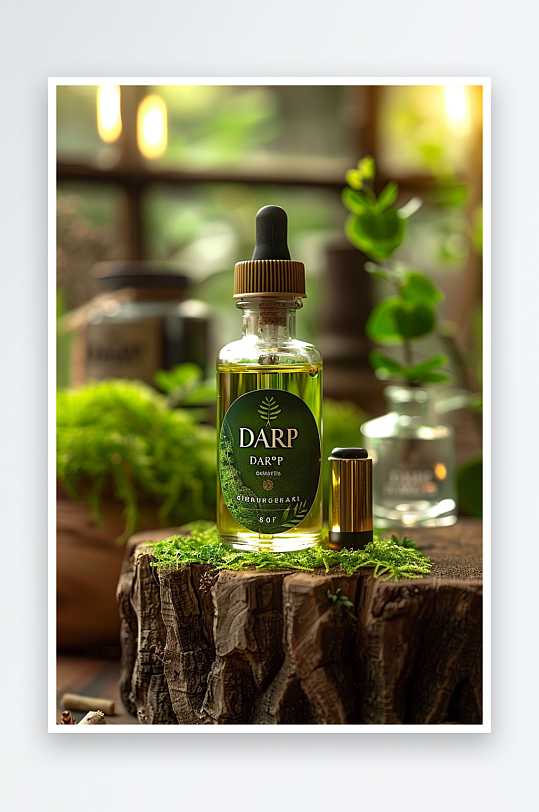 创意木质展台上的精华油-众图网