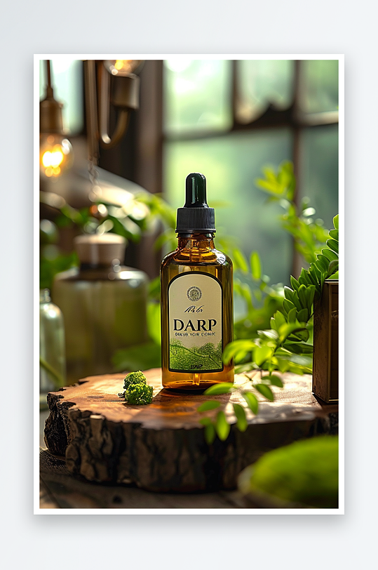 创意木质展台上的精华油-众图网