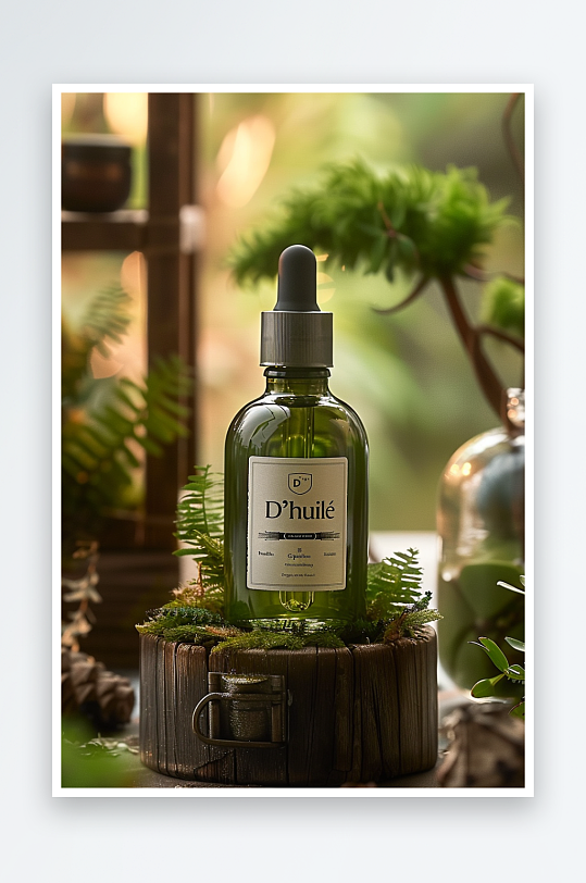 创意木质展台上的精华油-众图网