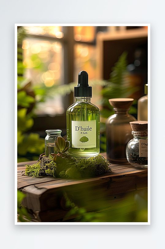 创意木质展台上的精华油-众图网