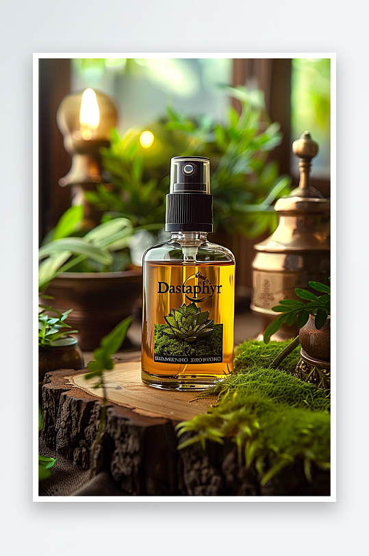 创意木质展台上的精华油-众图网