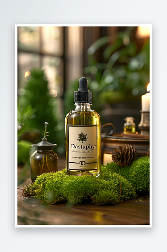 创意木质展台上的精华油-众图网