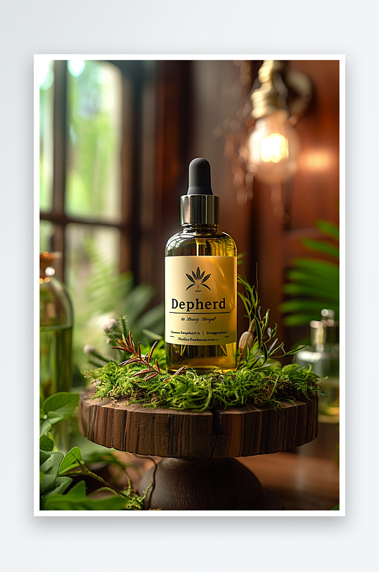 创意木质展台上的精华油-众图网