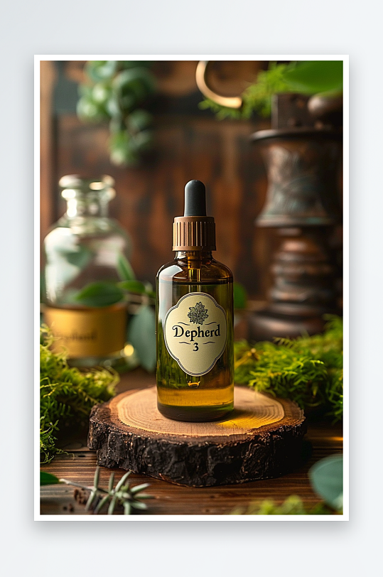 创意木质展台上的精华油-众图网