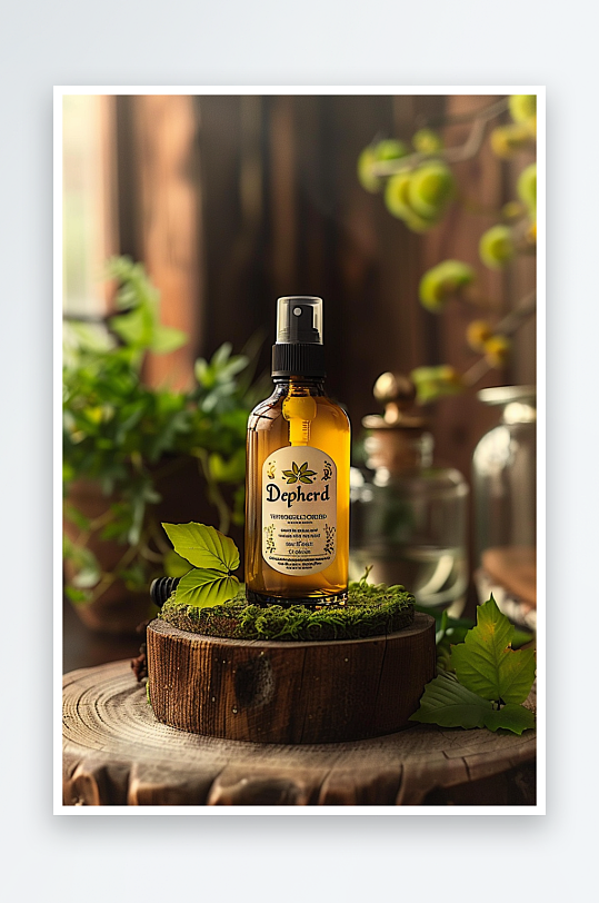 创意木质展台上的精华油-众图网