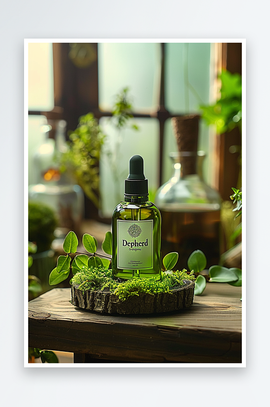 创意木质展台上的精华油-众图网