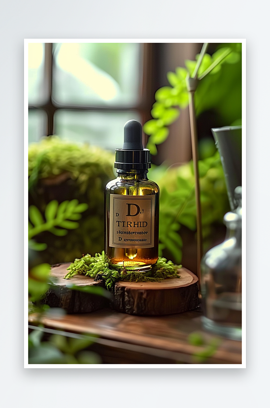 创意木质展台上的精华油-众图网