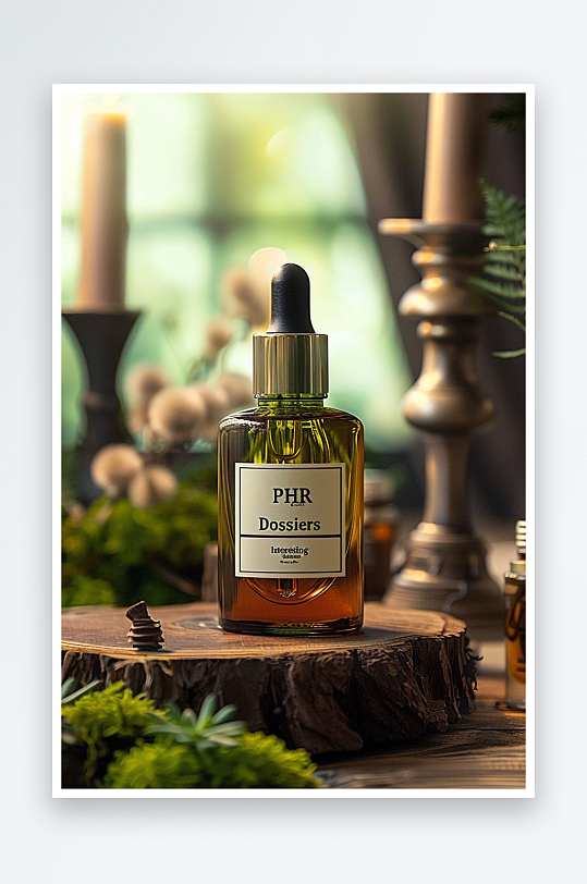 创意木质展台上的精华油-众图网