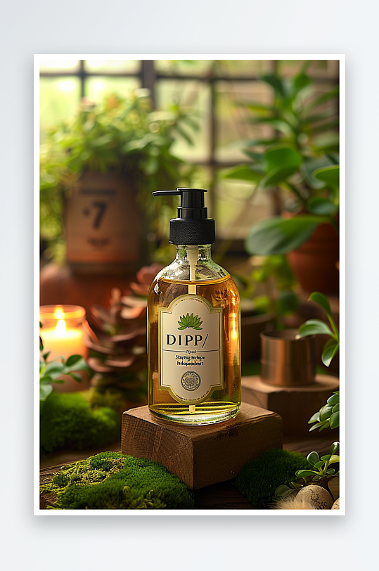 创意木质展台上的精华油-众图网