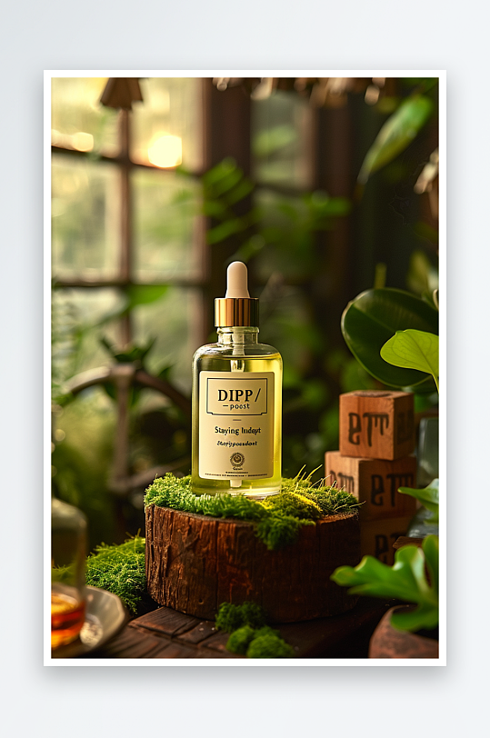 创意木质展台上的精华油-众图网