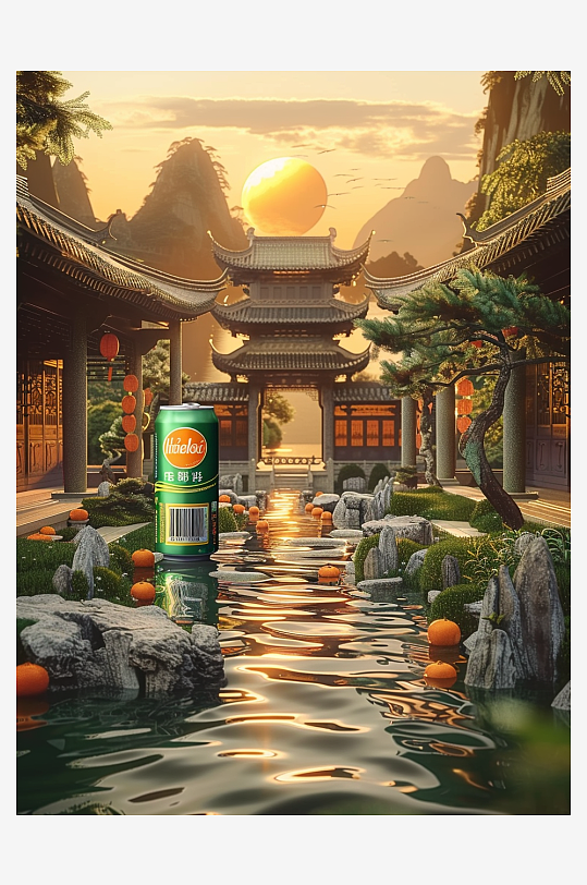 创意橙子汽水摄影场景-众图网