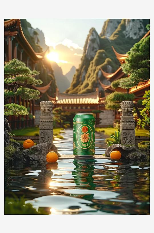 创意橙子汽水摄影场景-众图网