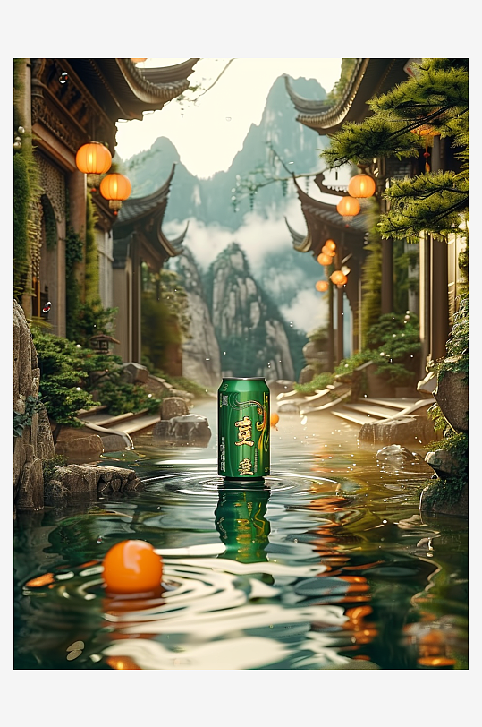 创意橙子汽水摄影场景-众图网