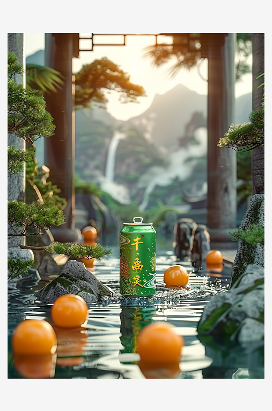 创意橙子汽水摄影场景-众图网