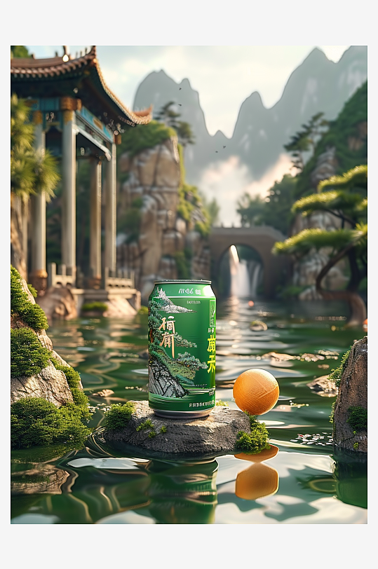 创意橙子汽水摄影场景-众图网