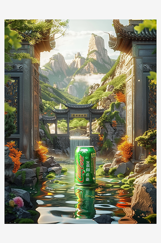 创意橙子汽水摄影场景-众图网