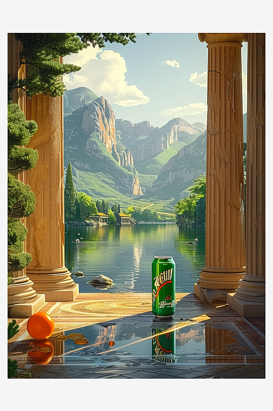 创意橙子汽水摄影场景-众图网