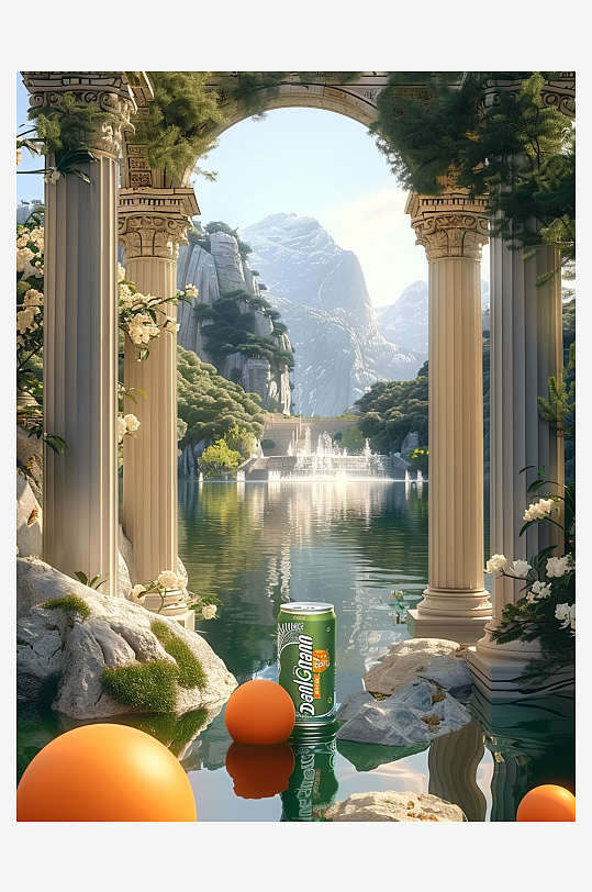 创意橙子汽水摄影场景-众图网