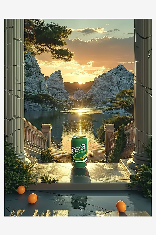 创意橙子汽水摄影场景-众图网