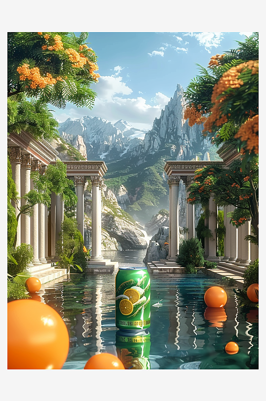 创意橙子汽水摄影场景-众图网