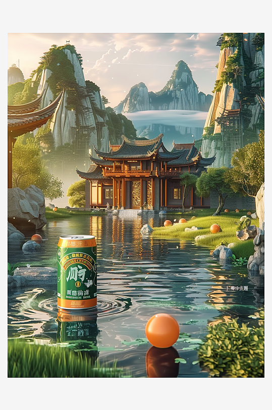 创意橙子汽水摄影场景-众图网