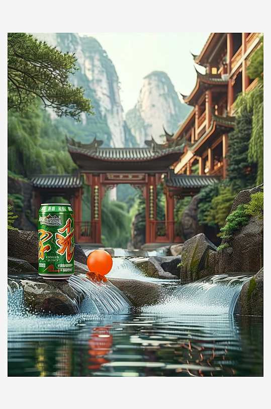 创意橙子汽水摄影场景-众图网