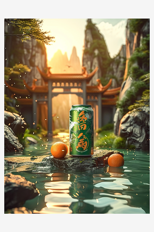 创意橙子汽水摄影场景-众图网