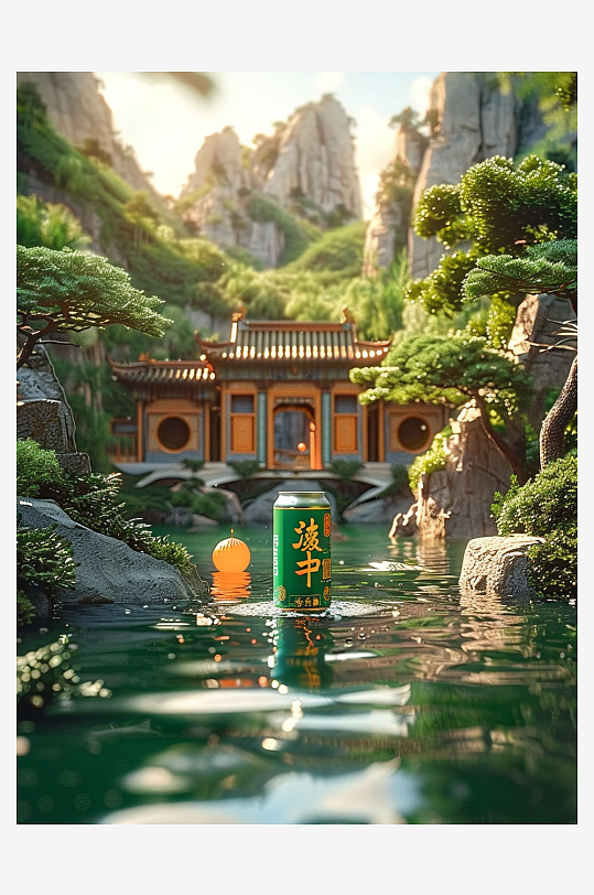 创意橙子汽水摄影场景-众图网