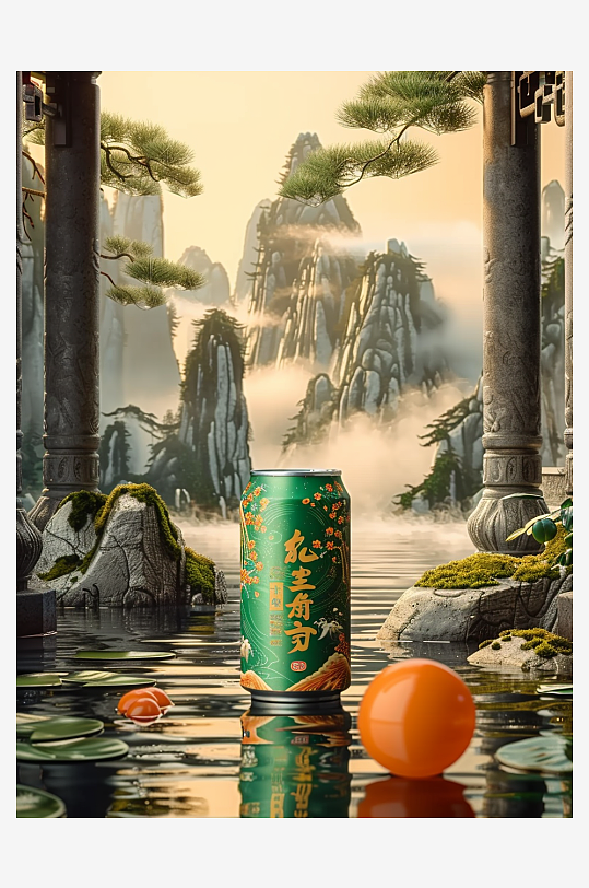 创意橙子汽水摄影场景-众图网