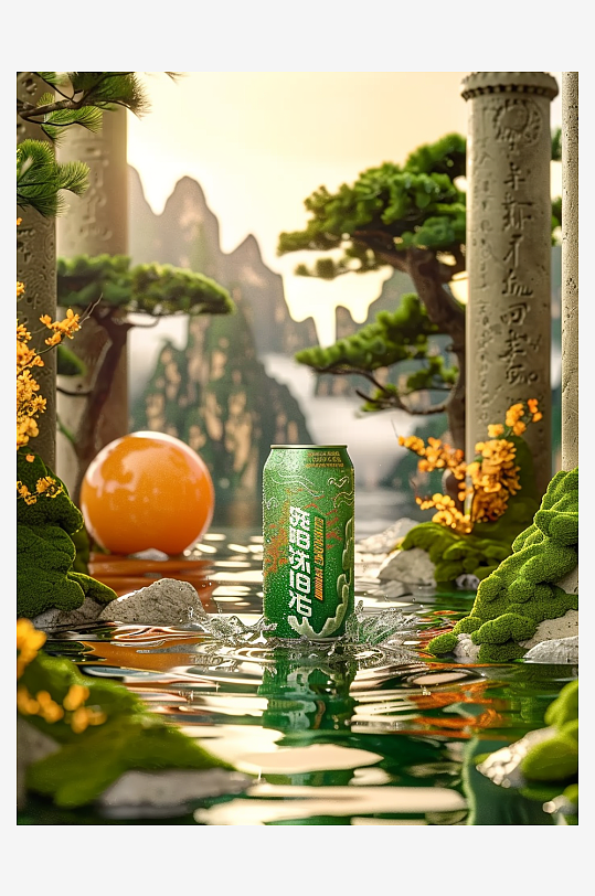 创意橙子汽水摄影场景-众图网