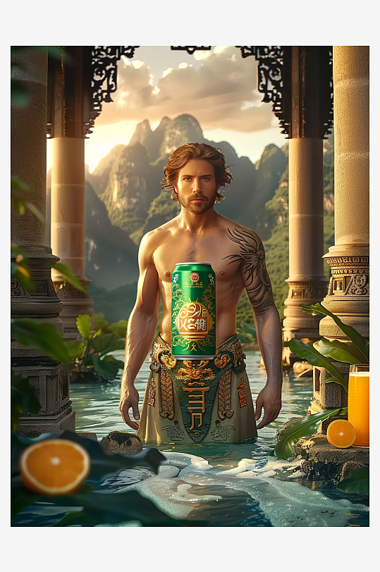 创意橙子汽水摄影场景-众图网