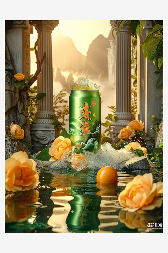 创意橙子汽水摄影场景-众图网