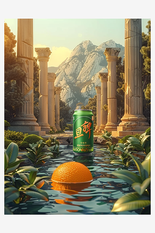 创意橙子汽水摄影场景-众图网