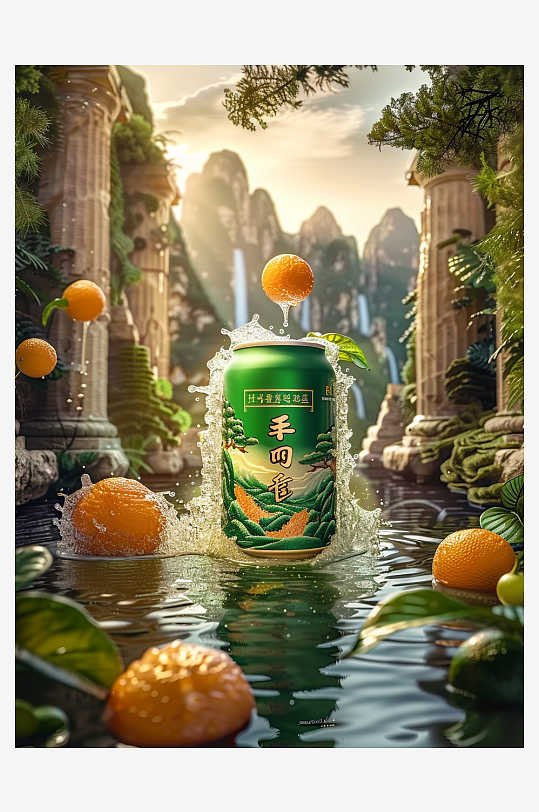 创意橙子汽水摄影场景-众图网