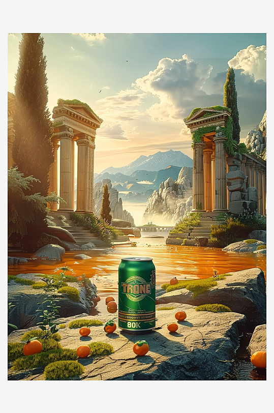 创意橙子汽水摄影场景-众图网