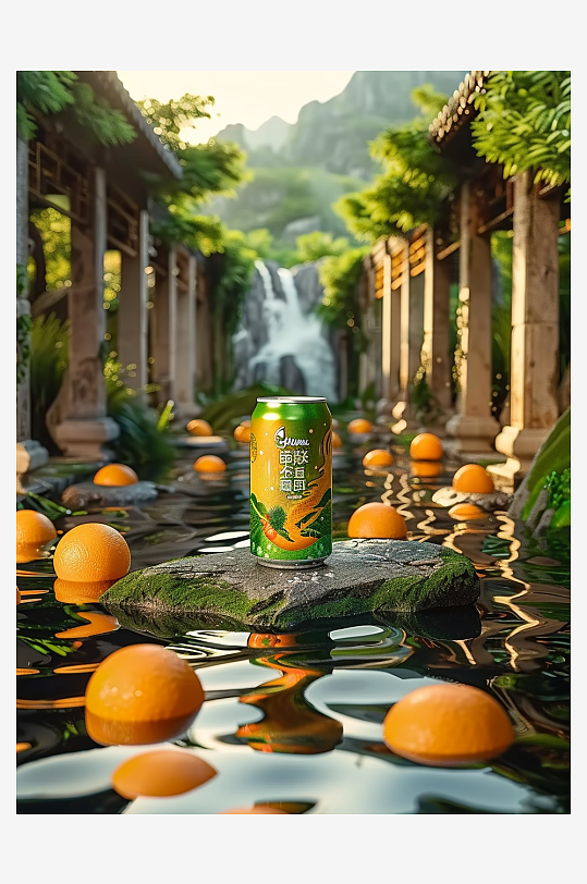 创意橙子汽水摄影场景-众图网