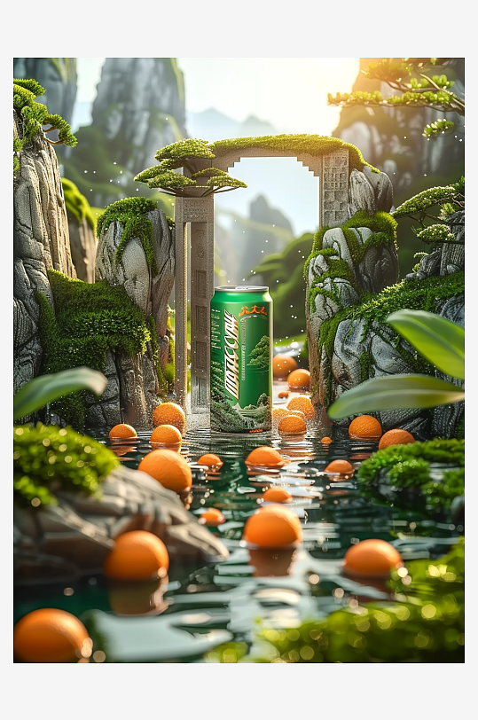 创意橙子汽水摄影场景-众图网