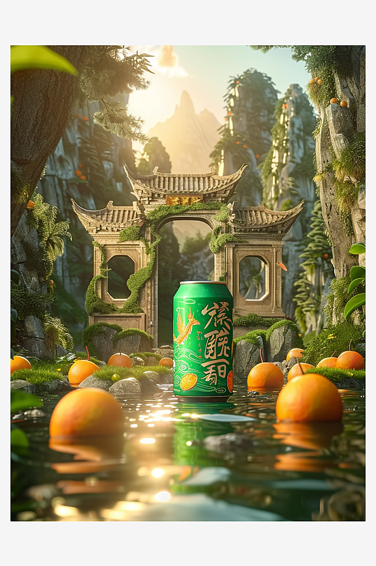 创意橙子汽水摄影场景-众图网